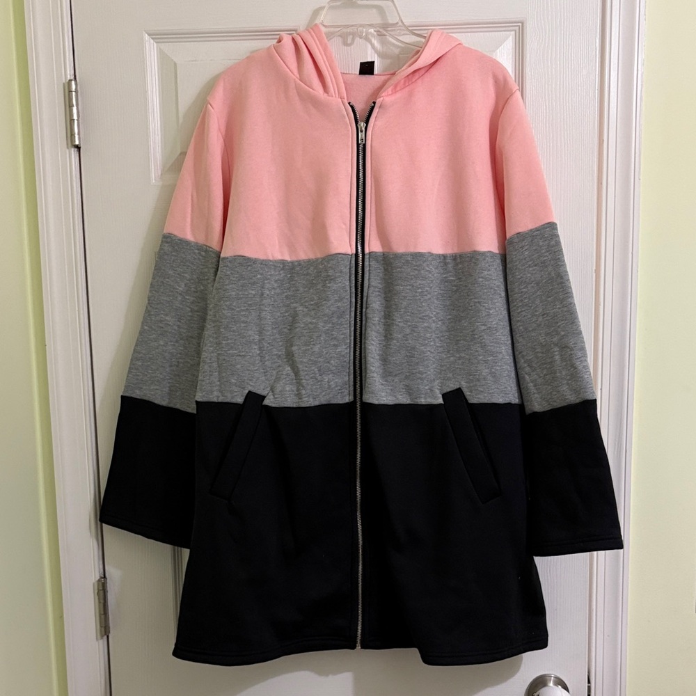 SHEIN Colorblock Hooded Jacket - Pink, Gray, Black